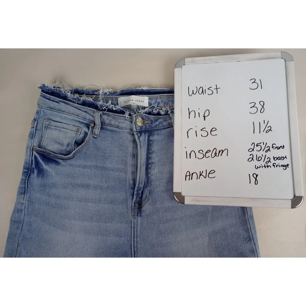 Risen Los Angeles Juniors 13 Blue Stretch Distressed Hem High Rise Denim Jeans